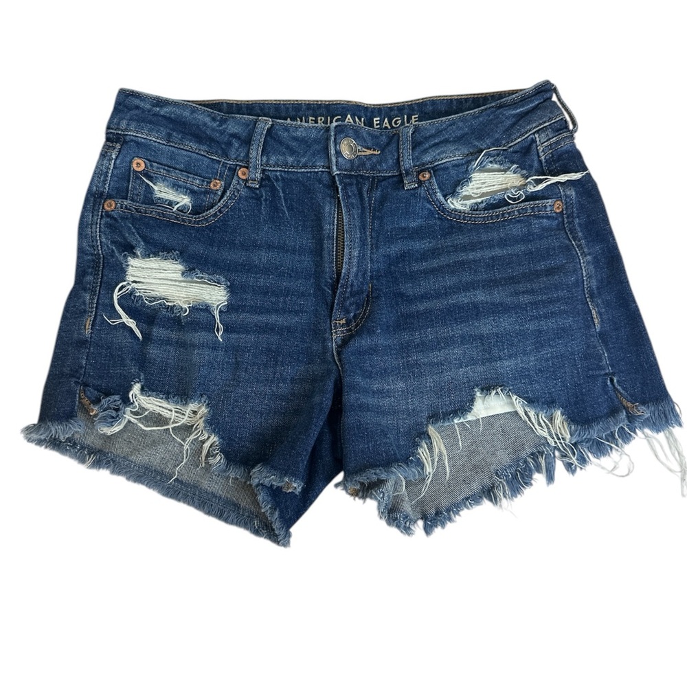 American Eagle, Tomgirl Blue Denim Distressed‎ Shorts, Size 2